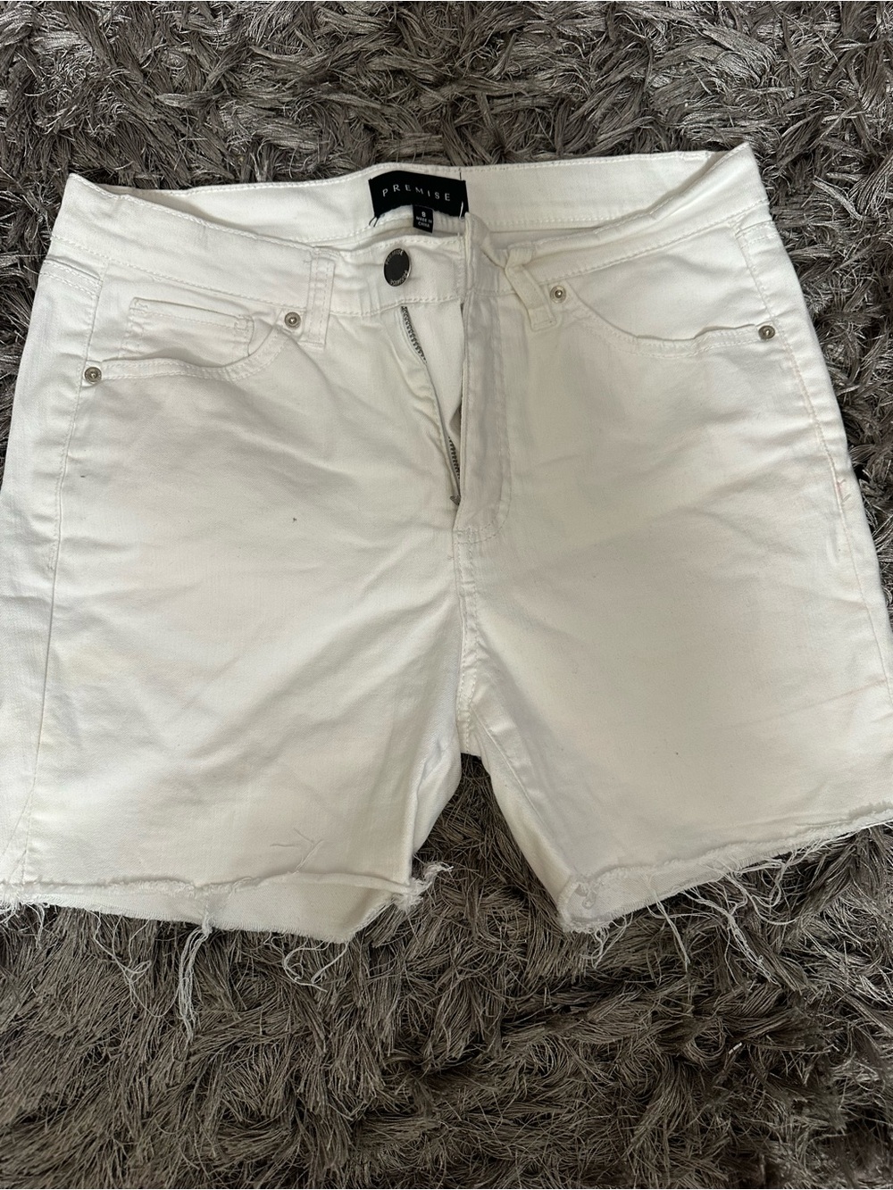Premise White Raw-Hem Denim Shorts